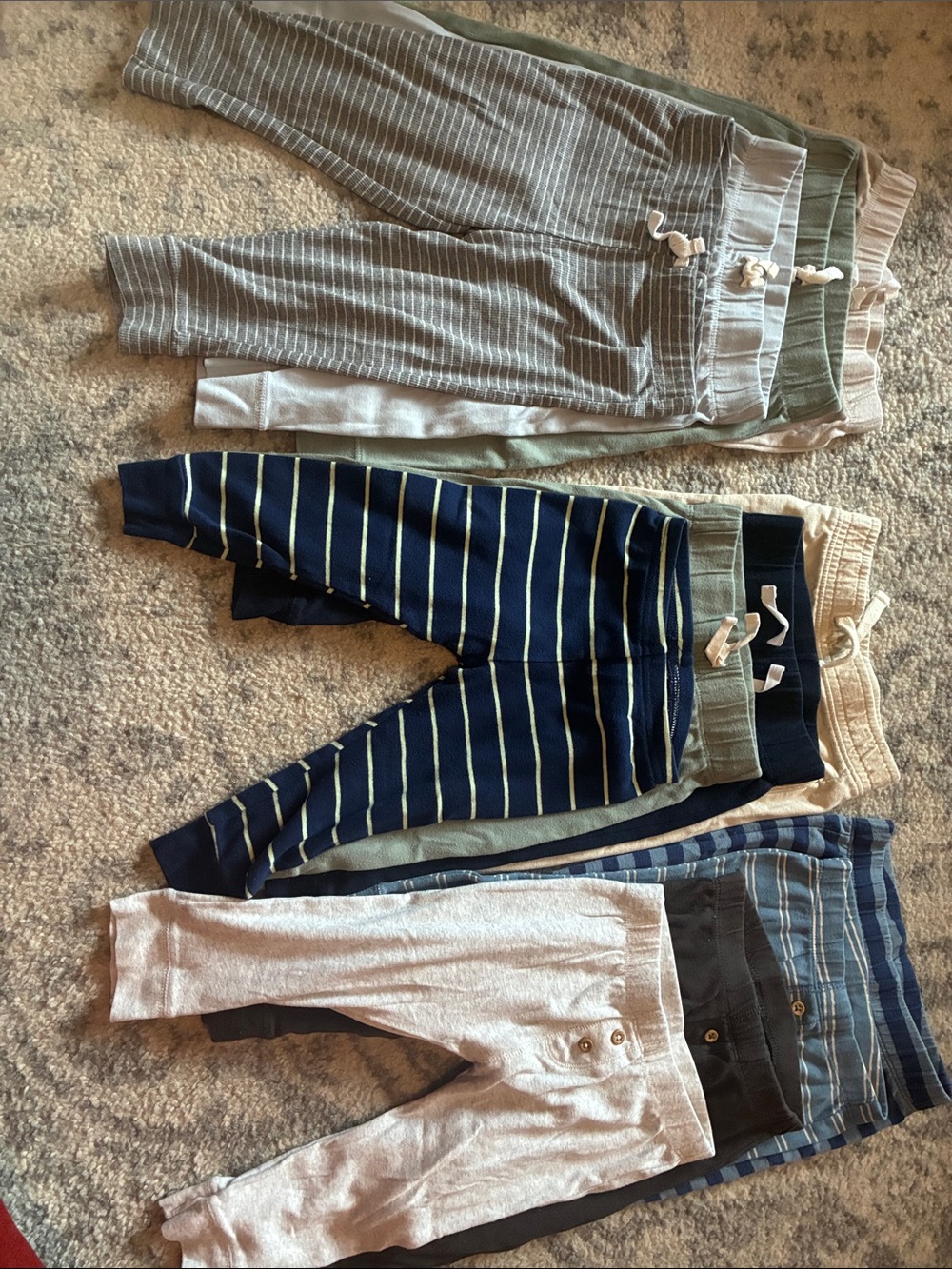 Bundle 12 Carter's Striped and Solid Jogger Pants - Navy, Olive, Tan, Gray